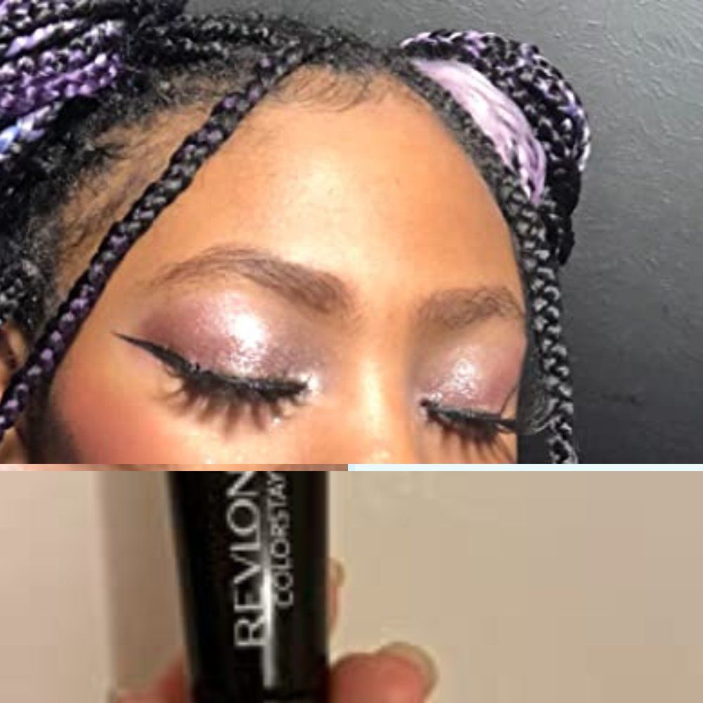 Picture of Black woman's eyes and image of product in hand